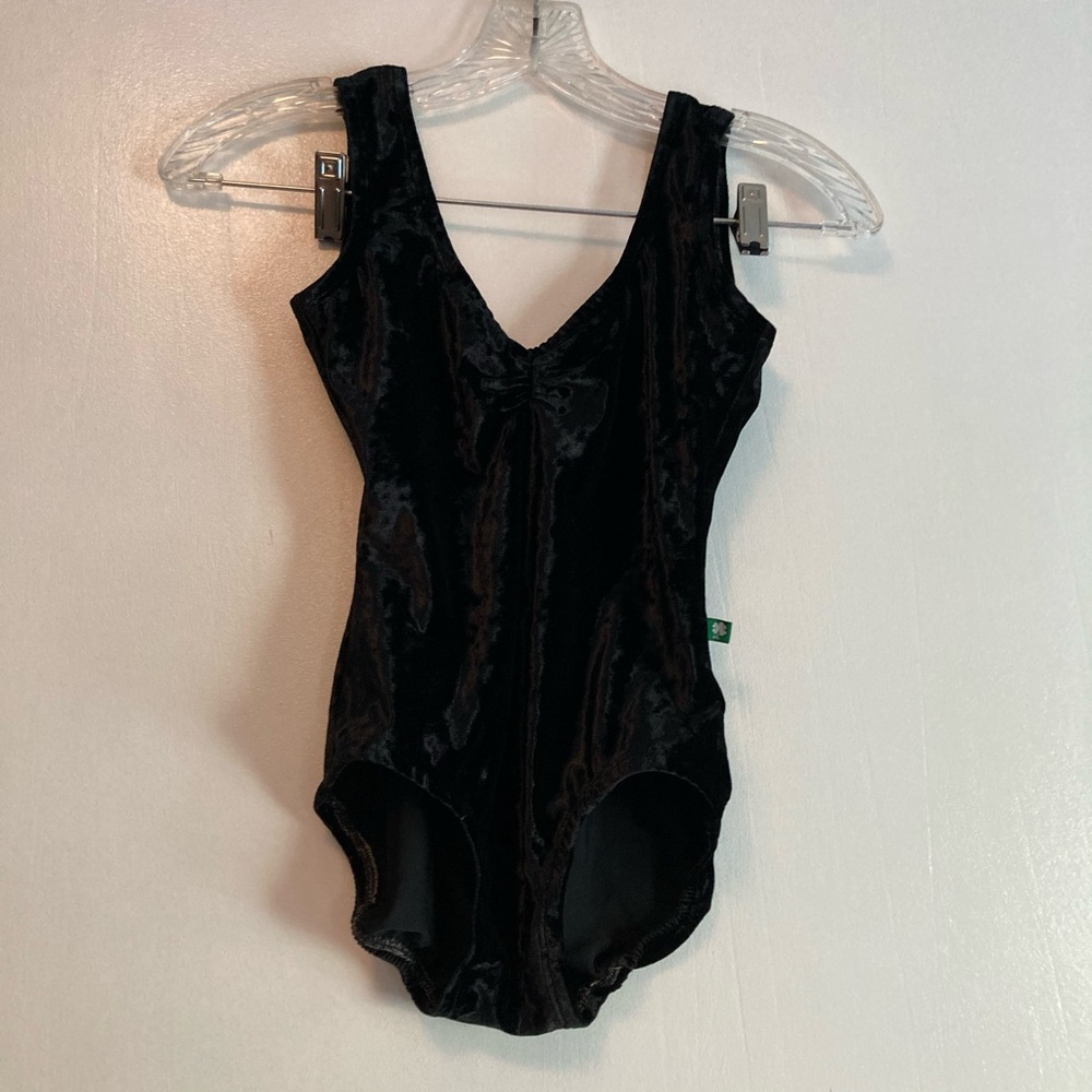 Lucky Leo Black Crushed Velvet Leotard size Small
